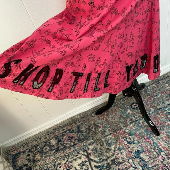 Vintage Pink Black Novelty Print Skirt Shop Till You Drop Sheer Spellout Size S - Picture 6 of 16
